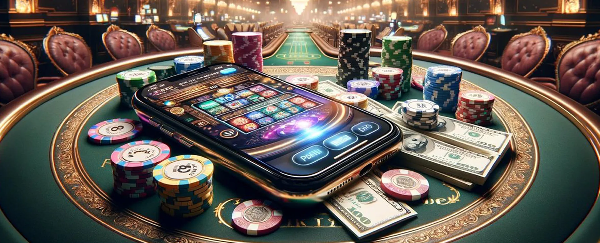 Dynamic casino background with vibrant lights at Phmacao Club